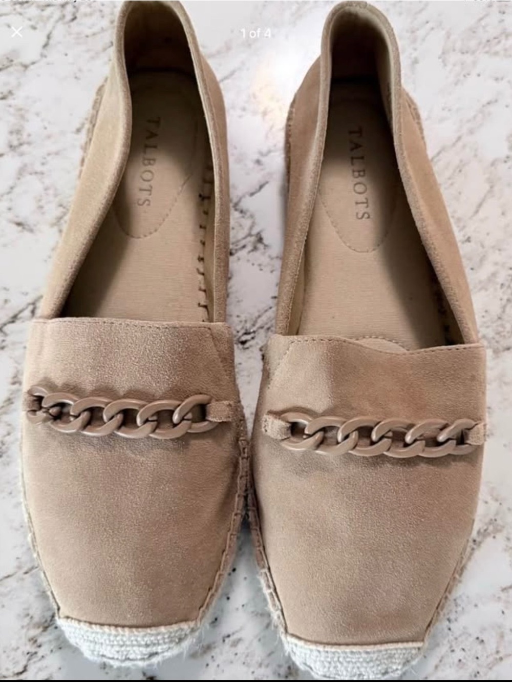 Talbots Taupe Suede Chain-Trim Espadrilles